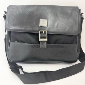 MCM Black Leather Messenger Bag